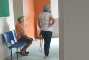 Viral: Mujer lleva atado a su marido a vacunarse contra COVID-19